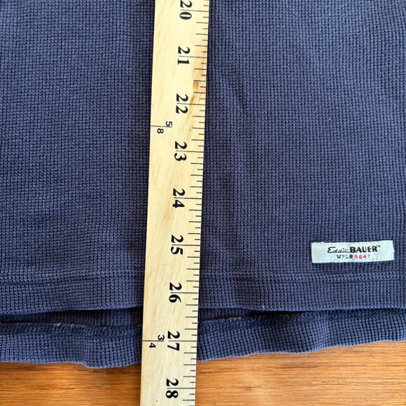 VTG‎ Eddie Bauer Waffle Knit Shirt Mens M Thermal Crew Neck Zip Pocket Blue - Picture 7 of 7